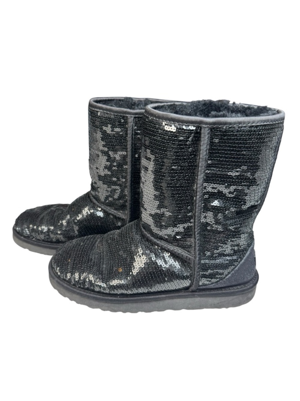 UGG Classic Short Sparkles Boots Black Sequin Sheepskin Sz 8 3161
